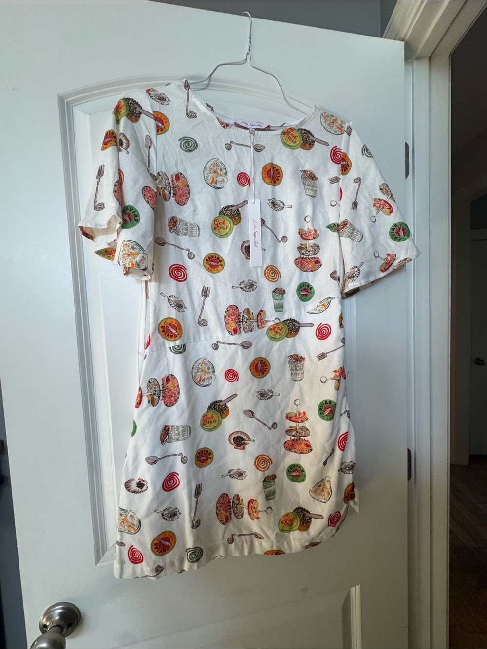 Anthropologie Lisa Says Gah belle linen blend Mini Dress with caviar Motif sz M - Picture 5 of 8